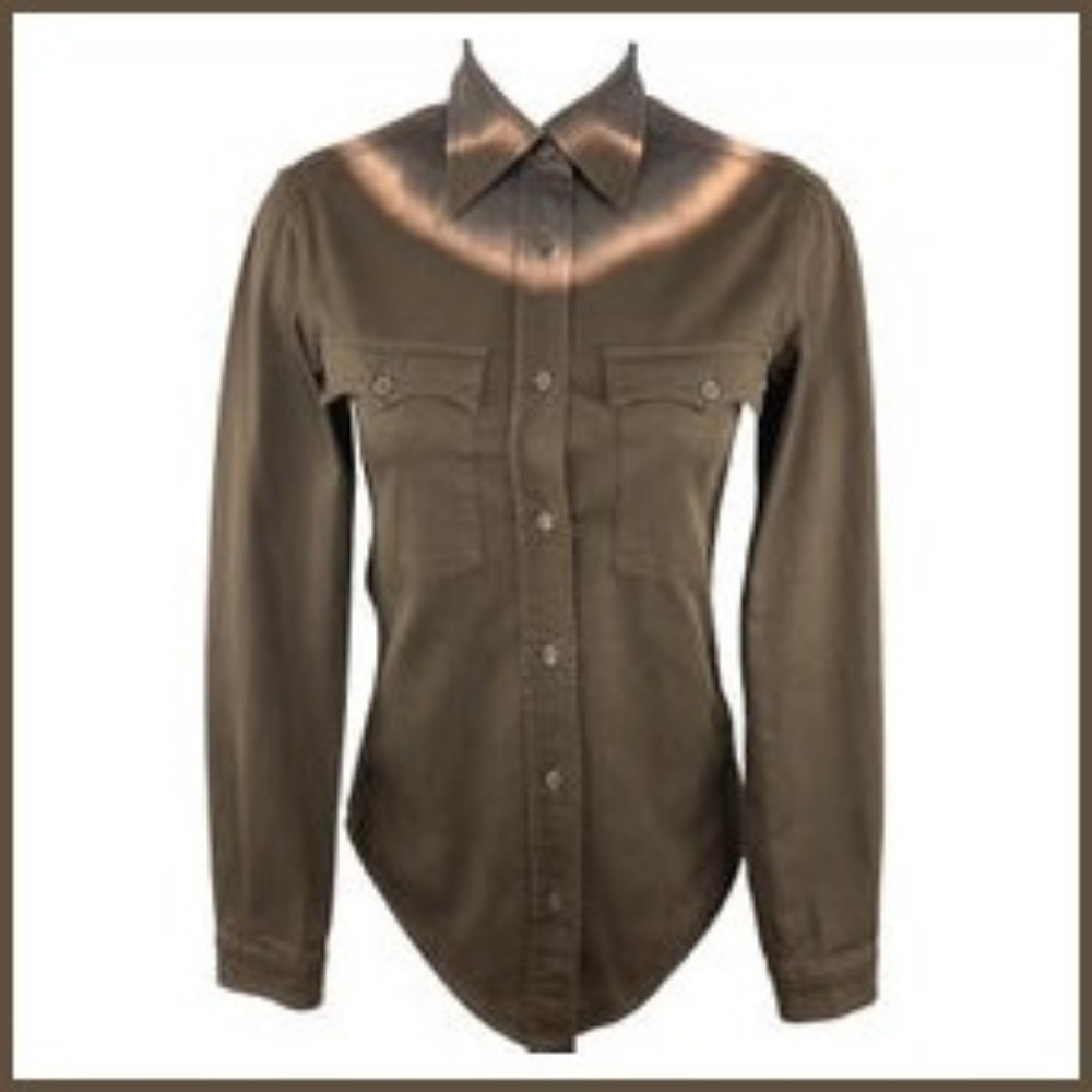 Auth Prada Brown Tie-dye Western Shirt Blouse - Picture 2 of 6